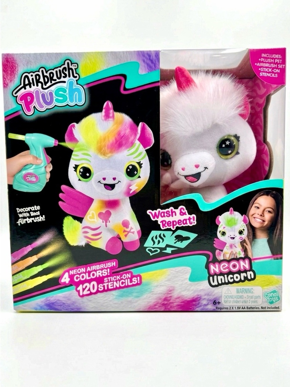 Canal Toys Airbrush Plush Neon Unicorn DIY Washable Kids Decorate Craft Kit⁠